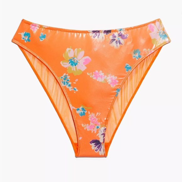 Savage X Fenty Floral Night Blooms Orange High Leg Bikini Bottom Small - Picture 1 of 9